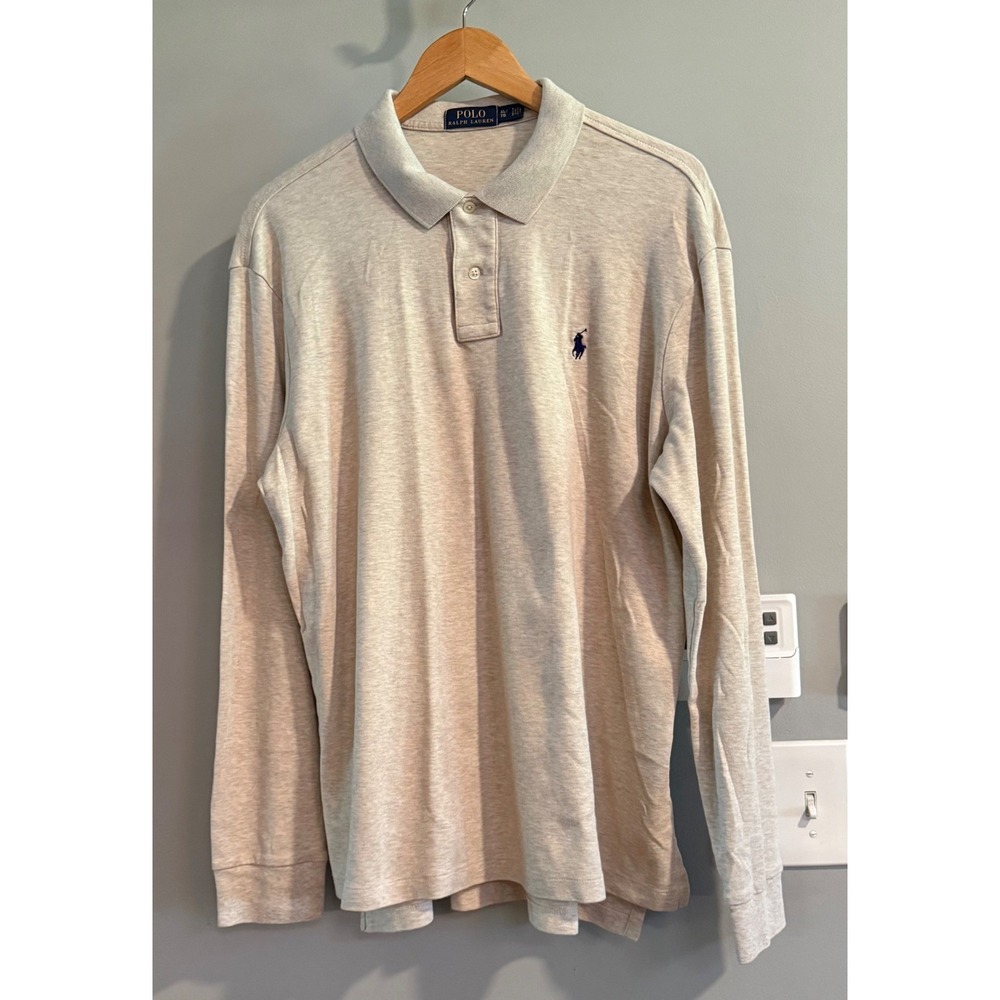 Polo Ralph Lauren Long Sleeve Polo Mens XL Beige Cotton Classic Fit 4687